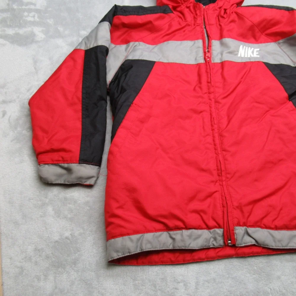 Vintage Nike Jacket Youth 6 Full Zip Red Black Reversible Hooded Full Zip Puffer